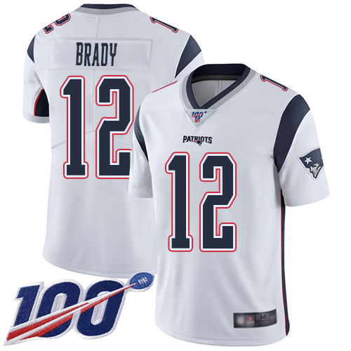New England Patriots Football #12 Vapor Untouchable 100th Season Limited White Men Tom Brady Road NFL Jersey->youth nfl jersey->Youth Jersey
